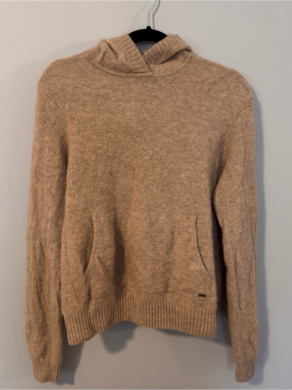 Vuori Cashmere Hoodie Sweater Womens Medium Beige 100% Cashmere Pullover Knit